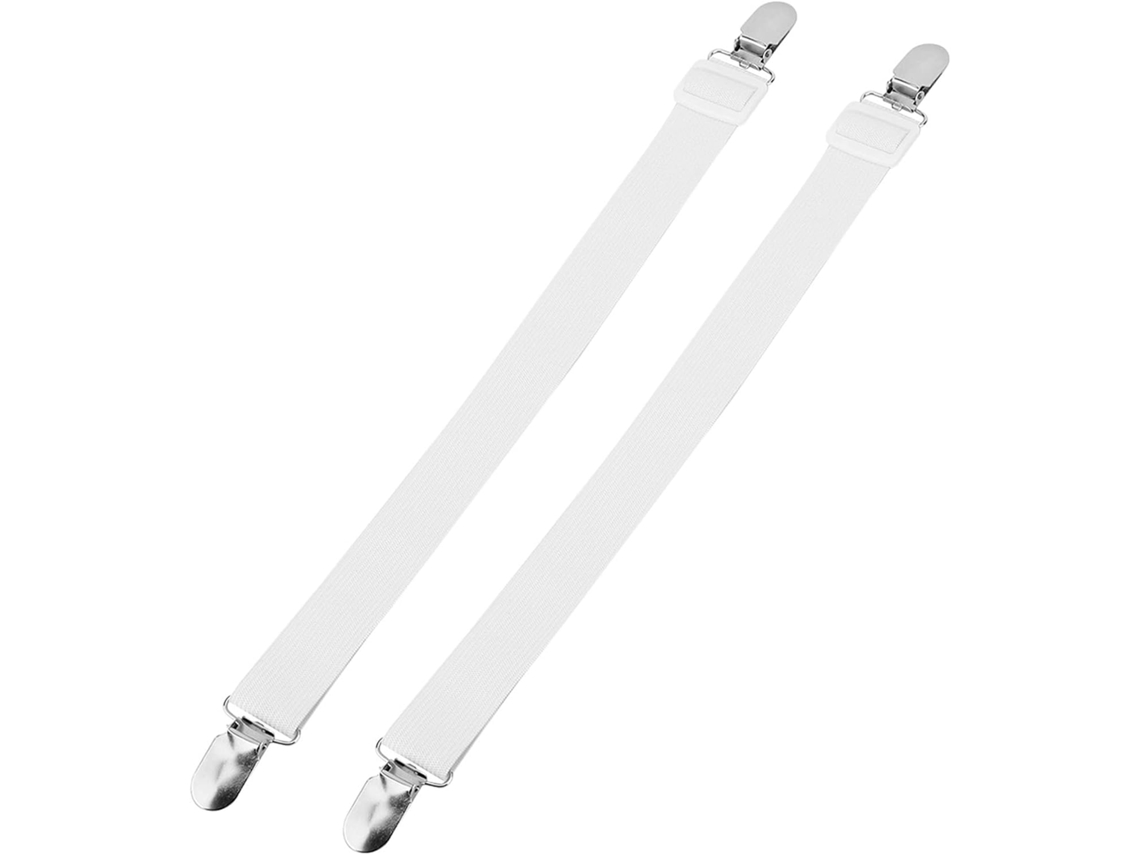 Conjunto De 2 Tiras Fixação Multiuso Brancas Com Prendedores Antiderrapantes Para Suporte Colchão Branco