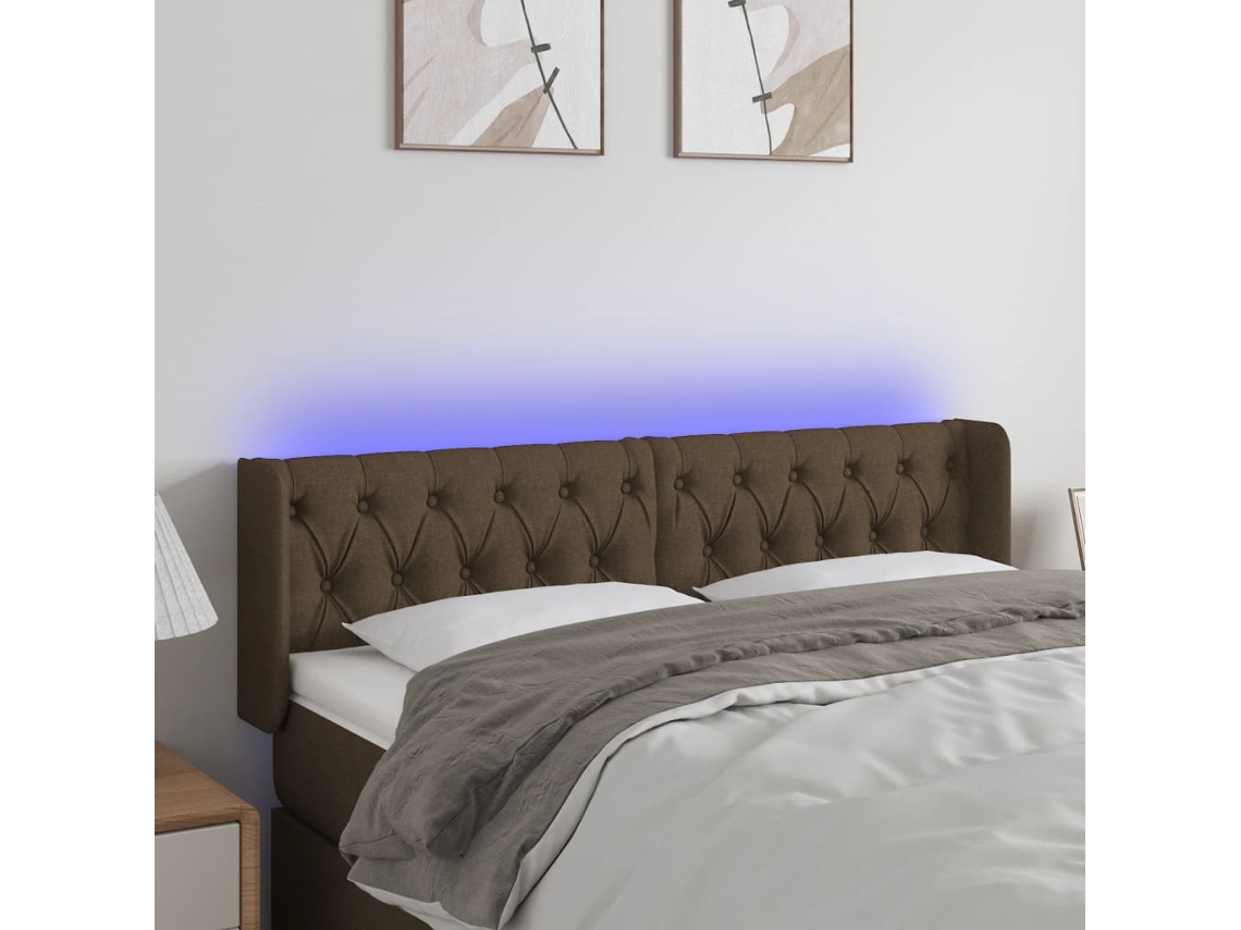 Vidaxl Cabeceira De Cama C/ Luzes Led Tecido 147x16x78/88 Cm Castanho