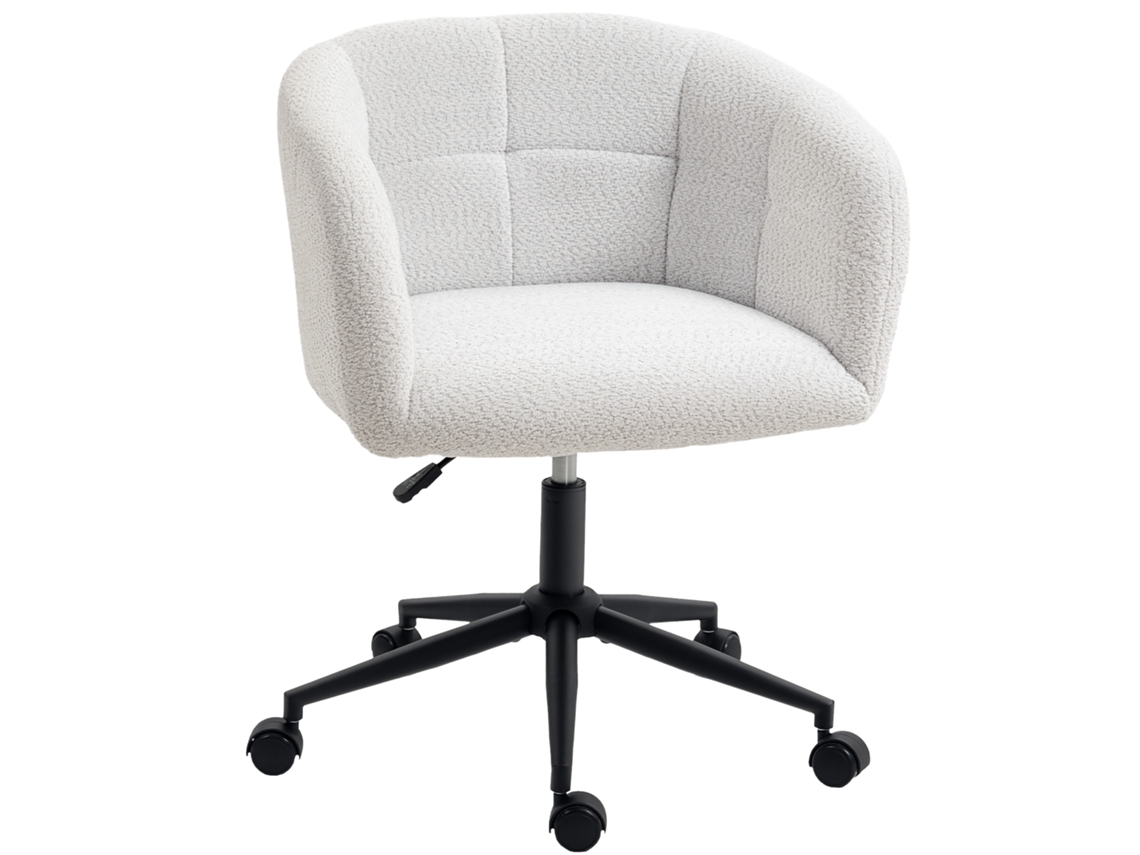 Cadeira de Escritório Acolchoada com Revestimento Felpudo, design em Concha, giratória, base de Aço, cremes e Preto BTFORUS