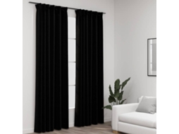 Vidaxl Cortinas Opacas Aspeto Linho Com Ganchos 2 Pcs 140x225 Cm Preto