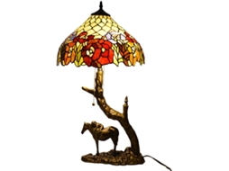 Abajur De Mesa Floral Estilo Tiffany, 40cm, Com Base De Resina E Desenho Lírio Cala Em Vitral, Ideal Para Leitura Em