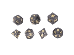 Primerox conjunto de Dados de Metal Maciços Polyédricos para Jogos de Tabuleiro com Fonte Dourada Preta