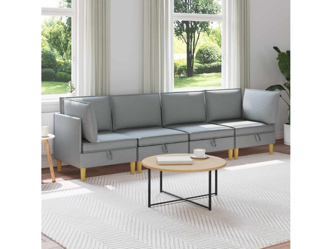 Vidaxl Conjunto De Sofá Modular Com Armazenamento 4 Pcs Cinzento-claro