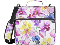Pasta organizadora de 3 argolas com estampa de orquídea selvagem, grande capacidade, ideal para estudantes.