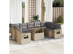 Vidaxl 10 Pcs Conjunto De Sofás P/ Jardim Com Almofadões Vime Pe Bege