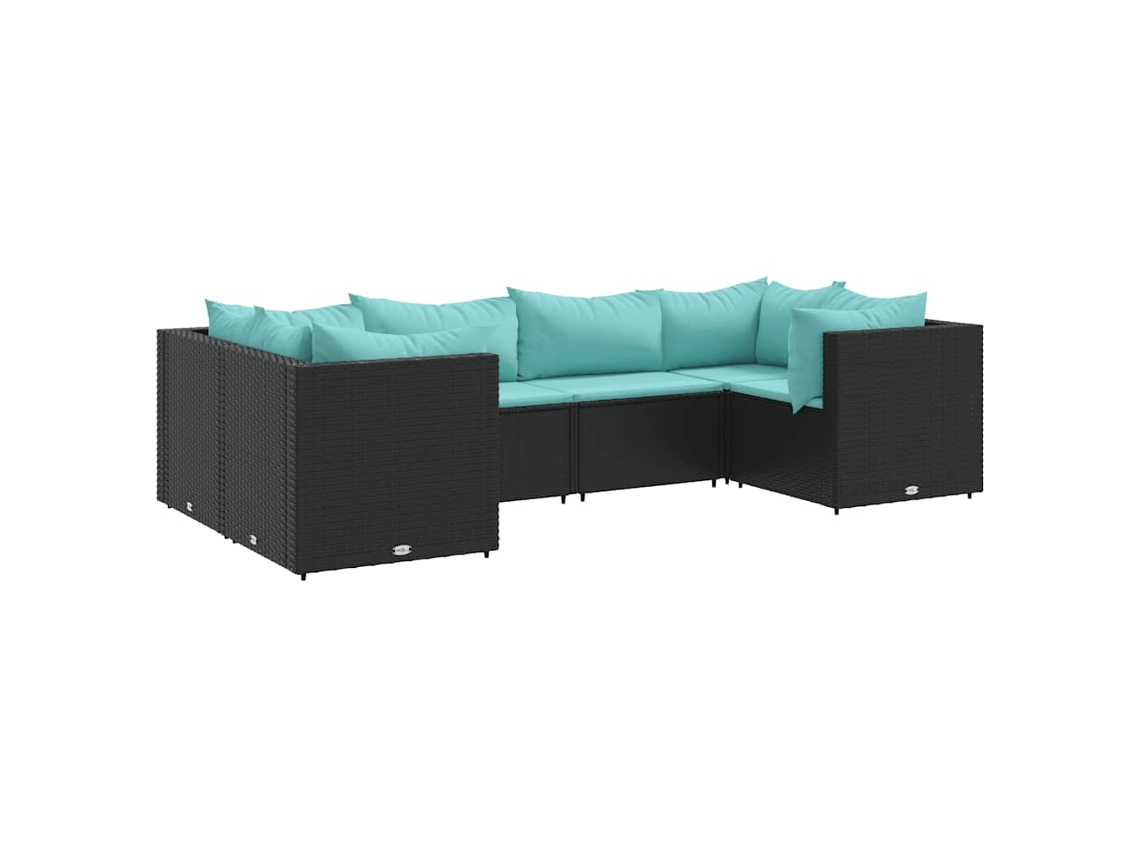 Conjunto de 6 peças de lounge de jardim com almofadas Vime Pe Preto MAISON EXCLUSIVE