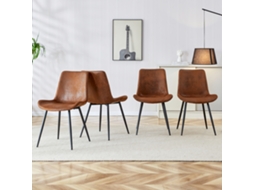 Conjunto 4 Cadeiras De Jantar Marrons Tec Tech, Assento Estendido. Metálicas Antiderrapantes, Moderno. Cs