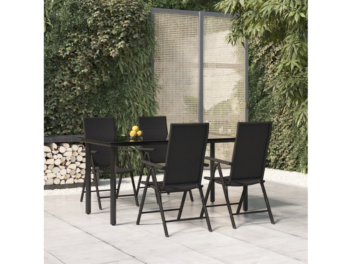 Vidaxl 5 Pcs Conjunto De Jantar P/ Jardim Vime Pe Preto