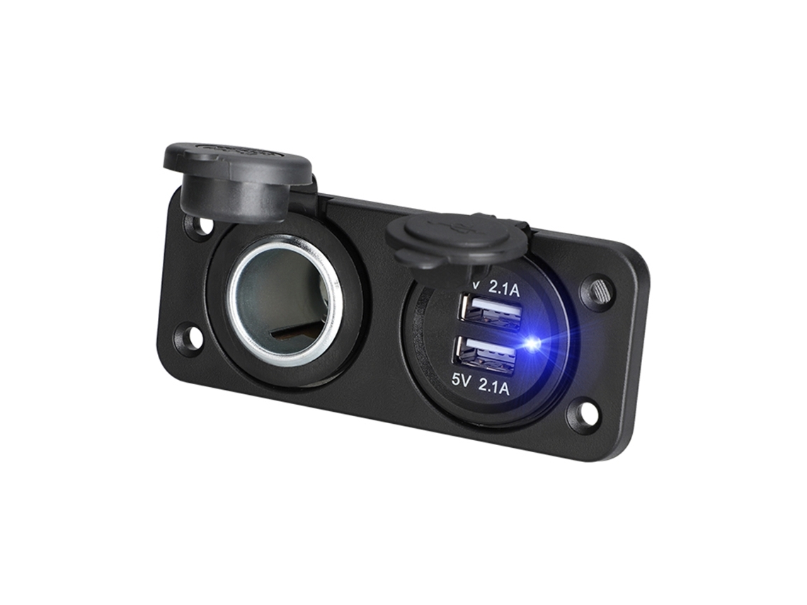 Carregador Usb Duplo 12v-24v À Prova D'água Com Tomada De Energia, Adaptador Para Carro Luz Led, Uso Em Embarcações, Motocicletas E Caminhões.