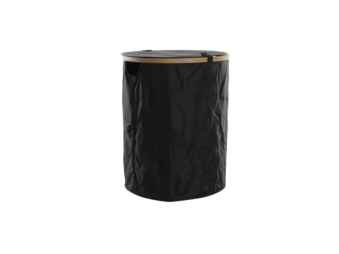 Cesto de Roupa Suja em Poliéster Preto Cor Carvalho, 44x44x57cm ALEXANDRA HOUSE LIVING