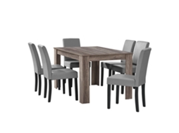 Mesa de Jantar + 6 Cadeiras Forssa Mdf e Couro Sintético 140X90X77Cm Carvalho Antigo + Cinzento Claro [EN.CASA]