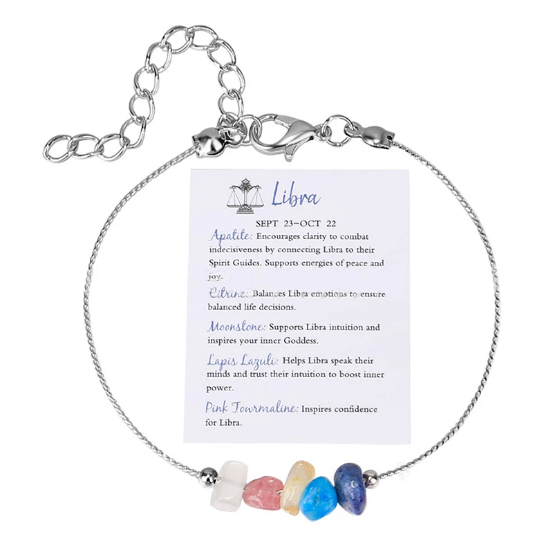 Pulseira Com Os 12 Signos Do Zodíaco Para Mulheres (libra), Pulseira De Cristal Natural Com Os Signos Do Zodíaco.