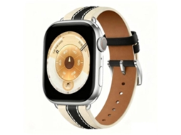 Bracelete para Apple Watch 46/49/45/44mm Couro Genuíno com Design em Blocos de Cores Preto XIAOMOYU