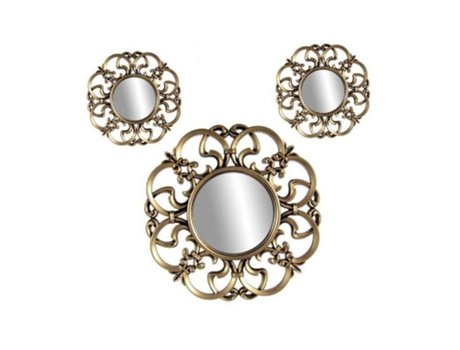 Conjunto de 3 peças de espelhos decorativos de parede em bronze dourado instalação gratuita 20-35 cm 836893