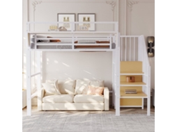 Cama Alta 90x200 - Com Escada De Segurança E Compartimento De Arrumação Flexível - Branco