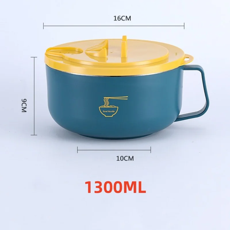 Copo para Ramen em Aço Inoxidável 304 com Tampa Resistente Ao Calor MDUG (1300ml, Azul)