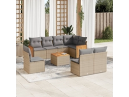 Vidaxl 9 Pcs Conjunto de Sofás P/ Jardim com Almofadões Vime Pe Bege