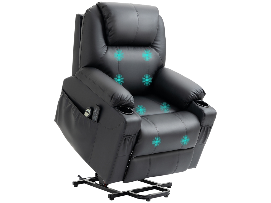 Poltrona Elevatória Reclinável Até 135° Com 8 Pontos De Massagem E Apoio Para Os Pés, 88x92x106 Cm, Preta