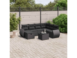 Vidaxl 8 Pcs Conjunto Sofás De Jardim Com Almofadões Vime Pe Preto