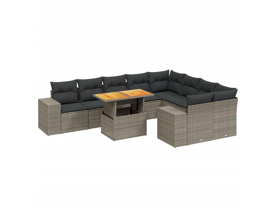 Conjunto de 10 Sofás de Jardim com Almofadões Vime Pe Cinzento MAISON EXCLUSIVE
