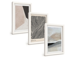 Quadros Decorativos Para Parede Padrões Abstratos Em Bege E Cinza Moldura Branca Quadros Para O Escritório Espelharte (3 Peças 20x30 Cm)