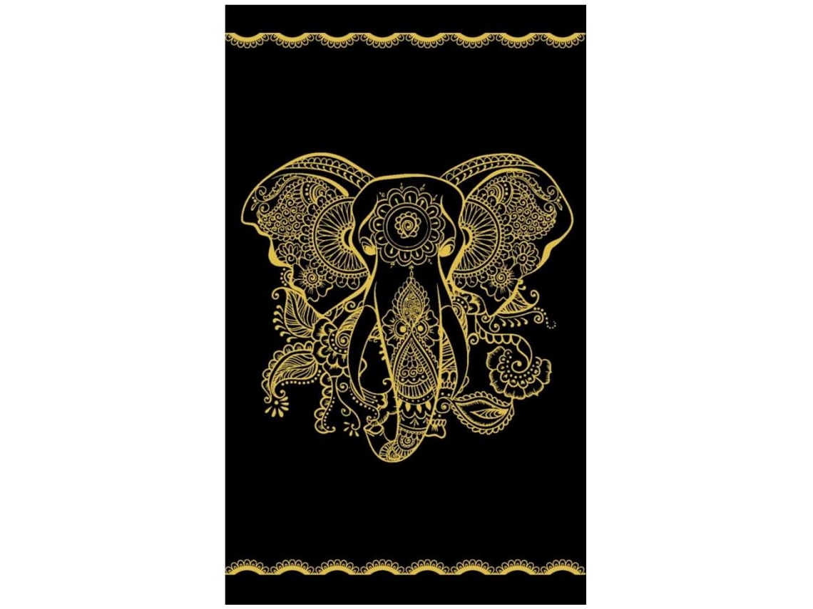 Toalha De Praia De Algodão Preta Elefante Dourado