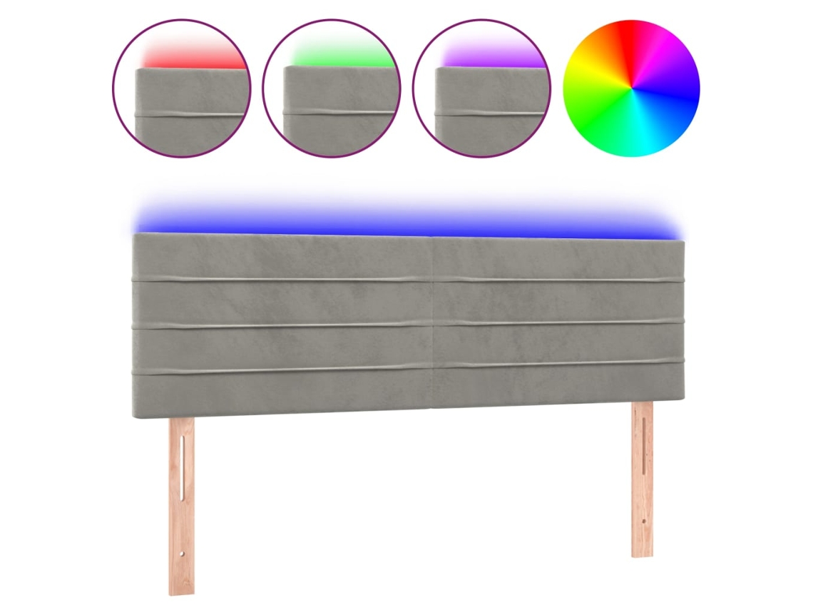 Cabeceira de Cama com Luzes Led Veludo Cinza Claro MAISON EXCLUSIVE (144x5x78 cm)