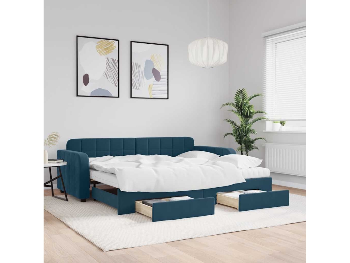 Vidaxl Sofá-cama Com Gavetão E Gavetas 90x200 Cm Veludo Azul
