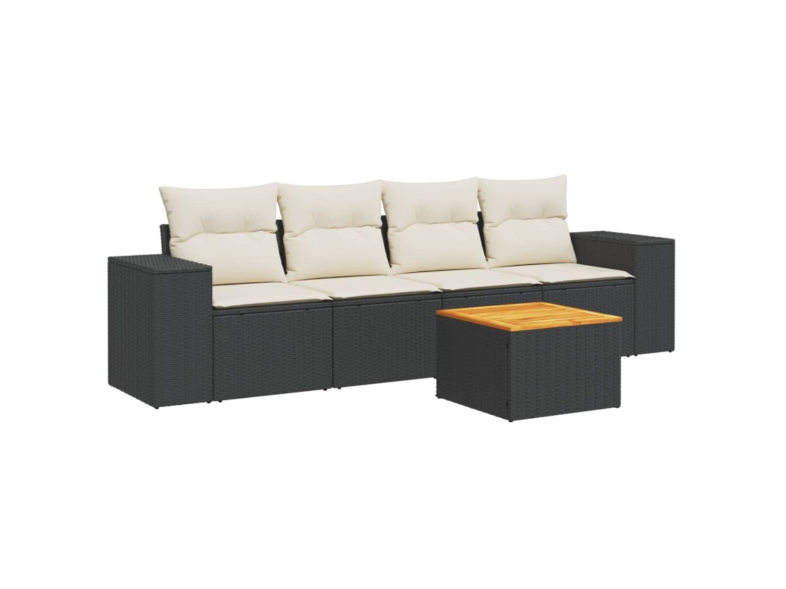 Conjunto de 5 Sofás de Jardim com Almofadões Vime Pe Preto MAISON EXCLUSIVE (5 pcs)
