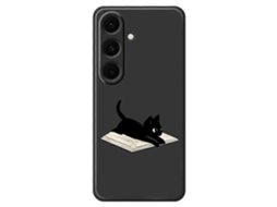 Capa Tkdaddy Para Samsung Galaxy S25 Com Estampa De Livro E Gato, Borda Reta, Tpu, Capa Traseira, Roxa