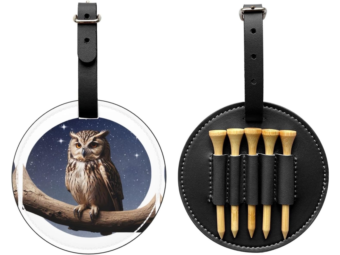 Bolsa para Tees de Golfe com estampa de Coruja sob a Lua, preta | S/MARCA