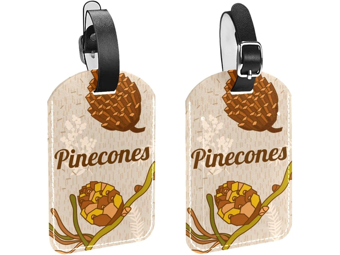 Conjunto De 2 Etiquetas Bagagem Em Imitação Couro Com Pinhas