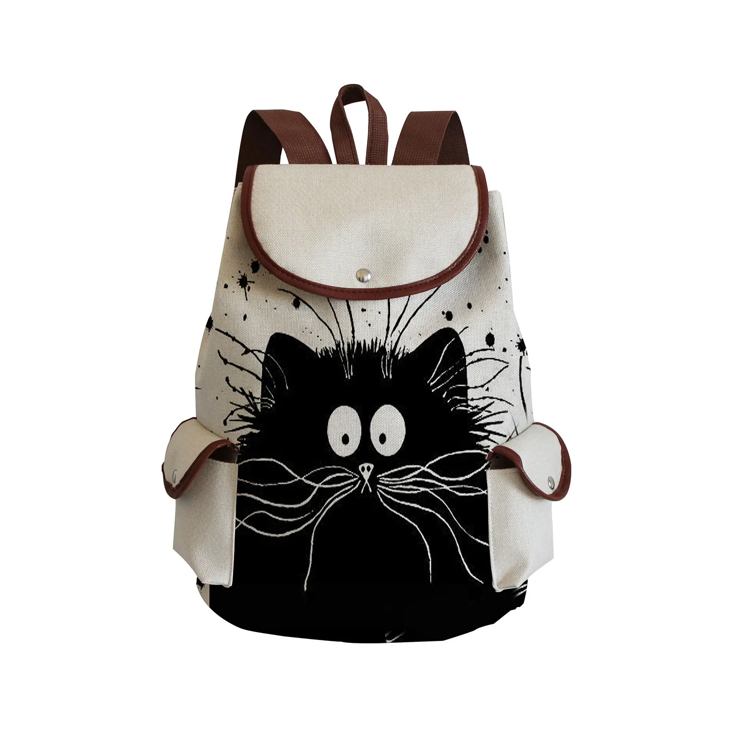 Mochila Escolar, Feminina, Juvenil, Lona, Gato, Grande Capacidade, Aulas