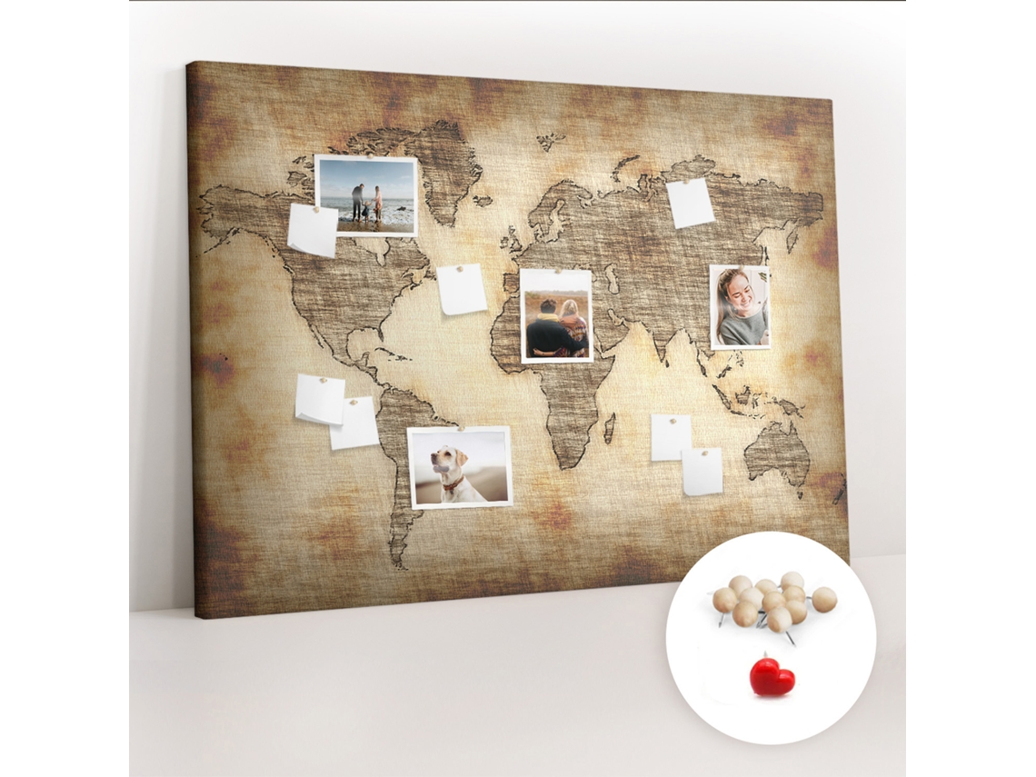 Quadro De Cortiça Com Impressão Mapa-múndi Antigo Para A Sala De Estar Espelharte (140x100 Cm)