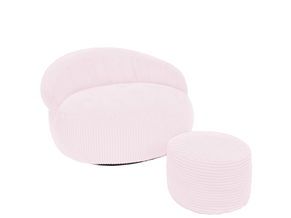 Puff Xxl Com Capa Amovível Em Veludo Canelado 110x100 Cm + Apoio De Pés Rosa