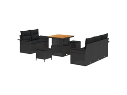 Conjunto 8 Sofá De Jardim Vidaxl Preto Vime Pe (80 X 80 X 71 Cm)