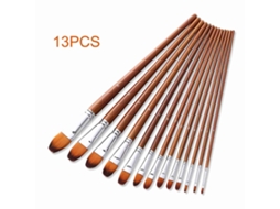 Conjunto de 13 pincéis profissionais nylon ponta redonda madeira para acrílico aquarela óleo arte S/MARCA