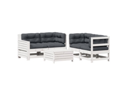 Conjunto 5 lounge de jardim c/ almofadões VIDAXL pinho maciço branco