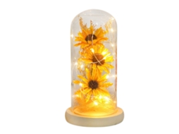 Flor Artificial Girassol Preservado com Luz Led em Cúpula de Vidro Presente Dia Dos Namorados Dia Das Mães