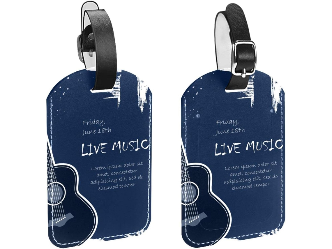Conjunto De 2 Etiquetas Viagem E Bagagem Masculinas, Com Estampa De Violão, Música, Material Pu, Etiquetas Bagagem