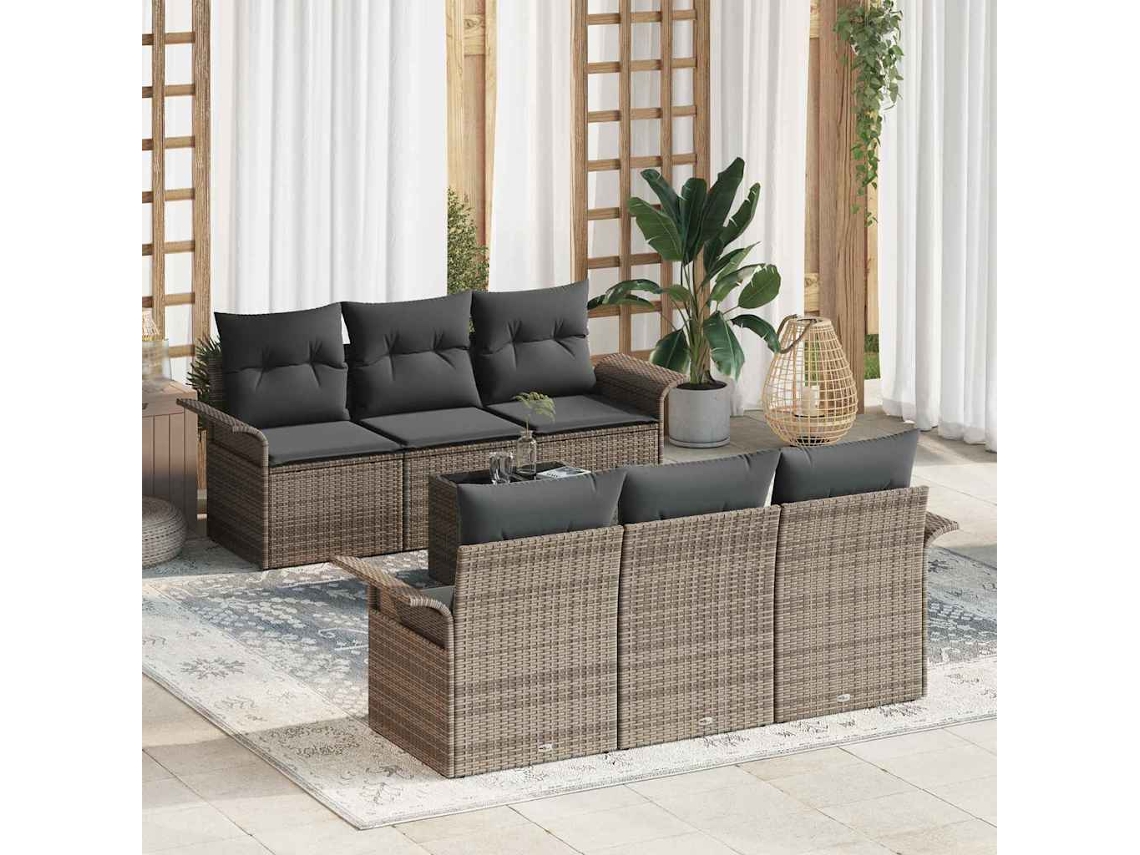 Vidaxl Conjunto De Sofá De Jardim 7 Unid. Cinzeto Vime Pe
