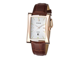 Relógio de pulso masculino WWor Square em couro PU à prova d'água e dourado branco.