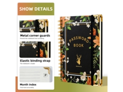 B6 Password Lock Notebook With Coil Binding, Alphabet Tabs, Corner Protector And Elastic Band, 64-sheets, Black