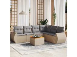 Conjunto de 7 Sofás para Jardim com Almofadas Vime Pe Bege Dkd Home Decor
