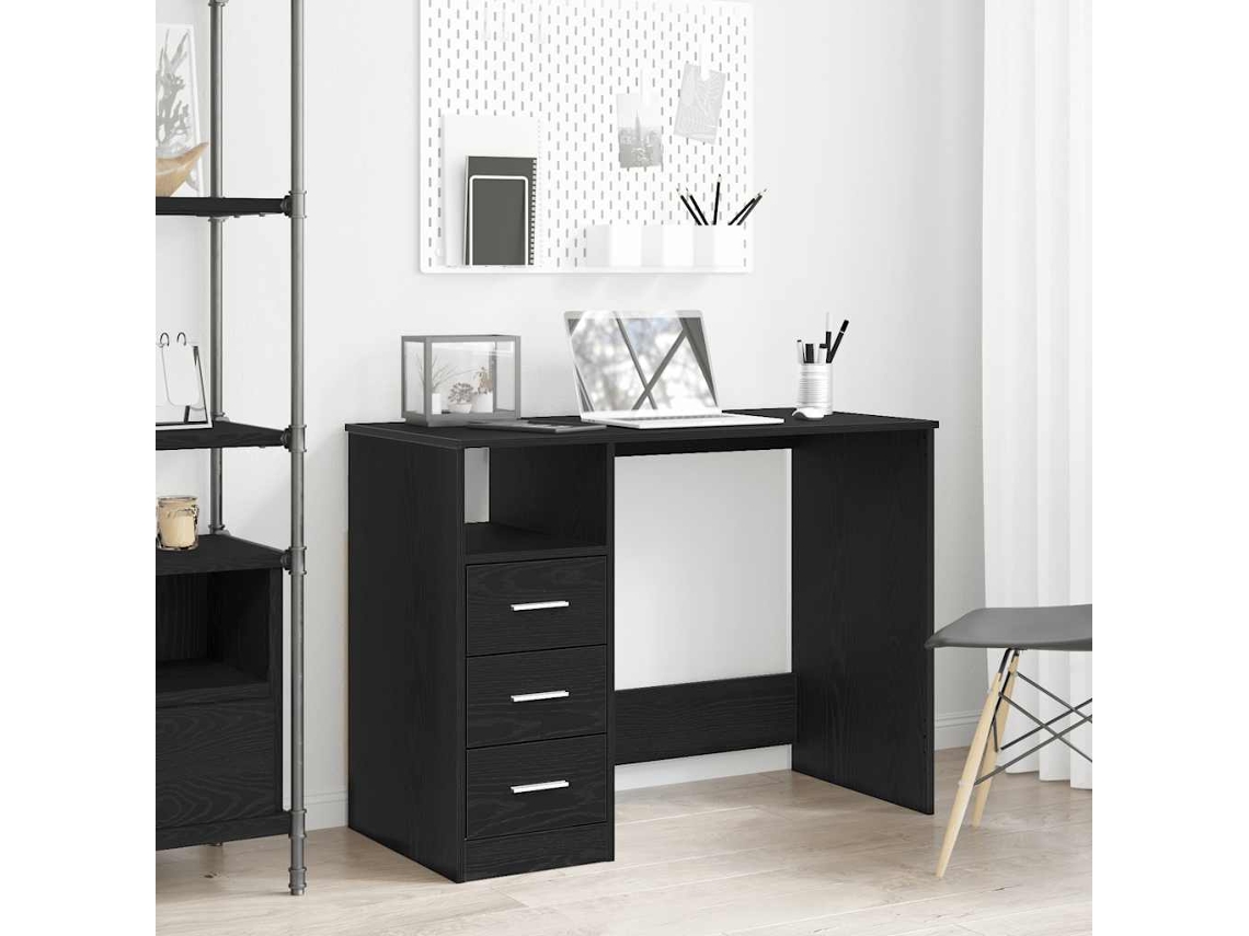 Vidaxl Mesa Com Gavetas, Carvalho Preto, 102x50x76 Cm, Madeira Engenheirada
