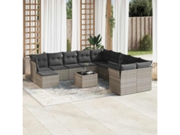 Vidaxl 12 Pcs Conj. Sofás Jardim Com Almofadões Vime Pe Cinzento-claro