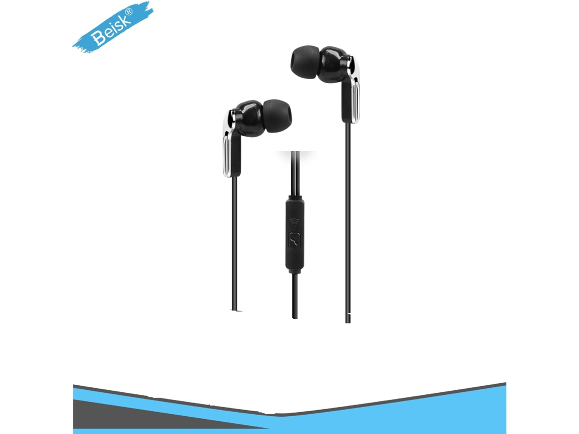 3.5mm Jack Preto Prata Metal Textura Fone De Ouvido Com Fio Com Microfone Com Controle Remoto, Cabo Tpe 1,2m Beisk