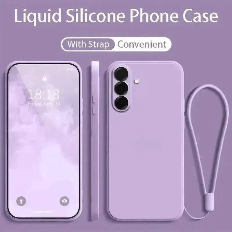 Capa De Silicone Líquido Para Celular Samsung (galaxy S26 Roxo) Com Alça De Pulso E Cordão.