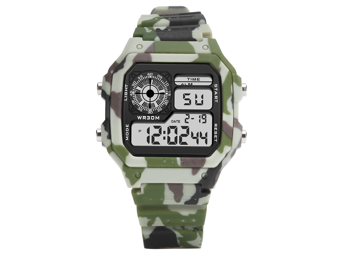 Relógio Eletrônico Digital Masculino Luminoso Impermeável Multifuncional Esporte Café