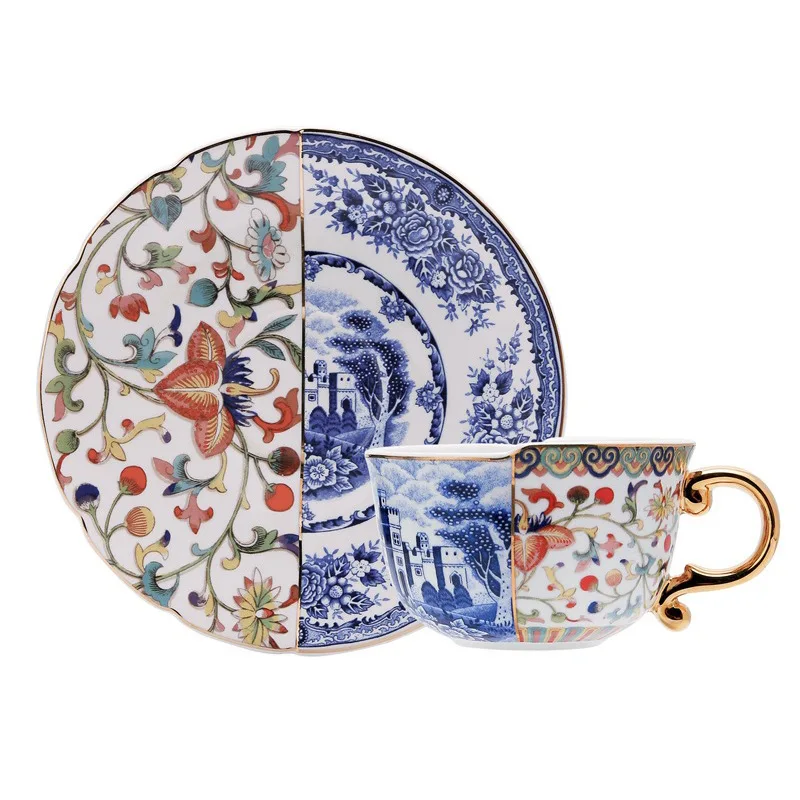 Caneca de Café de Cerâmica de Luxo Europeia com Borda Dourada , Estilo Retrô para Escritório. MDUG (estilo A, 270 Ml)
